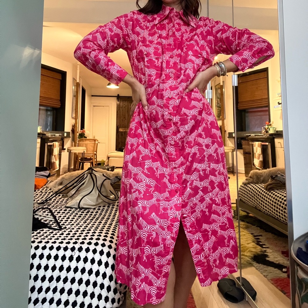 Unique Vintage Fuchsia Zebra Print Long Sleeve Dress